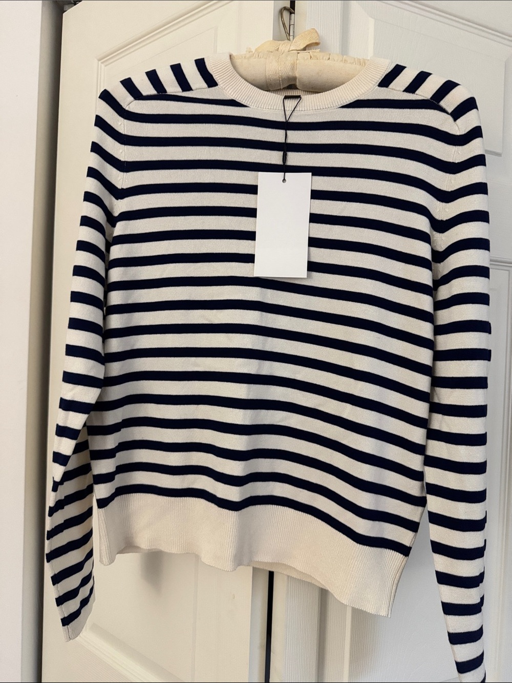 Zara Navy & White Striped Crewneck Sweater